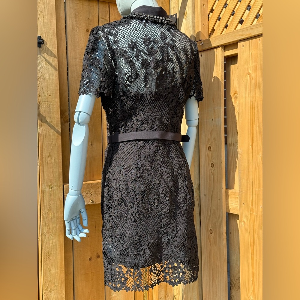 🆕 SELF PORTRAIT 🧿 NWOT Black Lace Button Front Mini Dress, Sz UK 14 US 10 - Picture 8 of 17